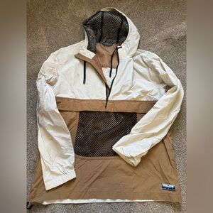 Alpine Design Two-Tone Khaki and Cream Hooded Anorak Pullover
